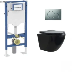 Pack Geberit UP320 + Cuvette sans bride KELOS Noir Flush Mat + Plaque Sigma Chromé Mat