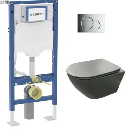 Pack Geberit UP320 + Cuvette sans bride KELOS Flush Gris Foncé + Plaque Sigma Chromé Brillant