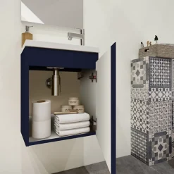 Pack lave mains avec miroir Porto Bleu nuit - Marque allibert