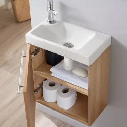 Pack lave-mains Décor chêne oak - Robinetterie Eau froide à gauche - L.42.5 X H.52.5 cm - Hamac 2