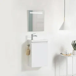 Pack Meuble Lave-main prémonté blanc-Vasque blanche-Robinet chromé- Crochet chromé - bain-bain
