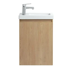 Pack Meuble Lave-main prémonté bois-Vasque blanche-Robinet chromé- Crochet chromé - bain-bain