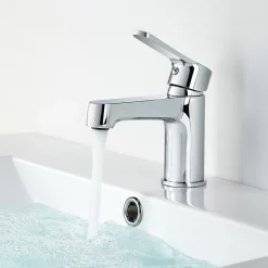 Pack Meuble Lave-main prémonté bois-Vasque blanche-Robinet chromé- Crochet chromé - bain-bain
