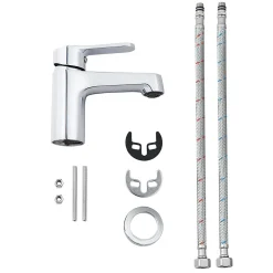 Pack Meuble Lave-main prémonté bois-Vasque blanche-Robinet chromé- Crochet chromé - bain-bain