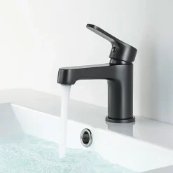 Pack Meuble Lave-main prémonté blanc-Vasque blanche-Robinet noir- Crochet noir - bain-bain