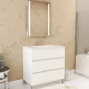Pack Meuble Salle de Bains 80cm Blanc 3 Tiroirs, Vasque, Miroir 60x80 à Leds intégrées - XENOS