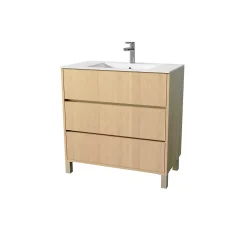 Pack Meuble Salle de Bains 80 cm Chêne Clair, 3 tiroirs avec Vasque Céramique - XENOS