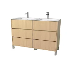 Pack Meuble Salle de Bains 120 cm Chêne Clair, 6 tiroirs avec Vasque Céramique - XENOS