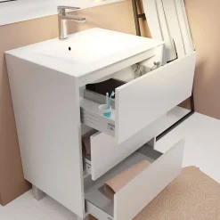 Pack Meuble Salle de Bains 60 cm Laqué Blanc, 3 tiroirs avec Vasque Céramique - XENOS