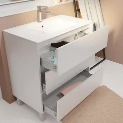 Pack Meuble Salle de Bains 80 cm Laqué Blanc, 3 tiroirs avec Vasque Céramique - XENOS