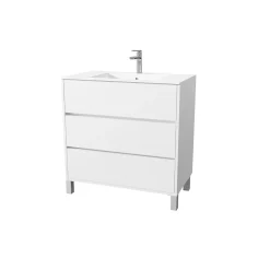 Pack Meuble Salle de Bains 80 cm Laqué Blanc, 3 tiroirs avec Vasque Céramique - XENOS