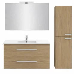 Pack meuble vasque 80 cm JACOB DELAFON Ola up chêne + colonne + miroir + spot