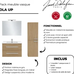 Pack meuble vasque 80 cm JACOB DELAFON Ola up chêne + colonne + miroir + spot