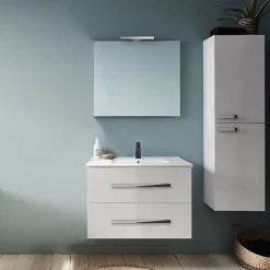 Pack meuble vasque 80 cm JACOB DELAFON Ola up blanc + colonne + miroir + spot