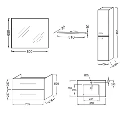 Pack meuble vasque 80 cm JACOB DELAFON Ola up blanc + colonne + miroir + spot