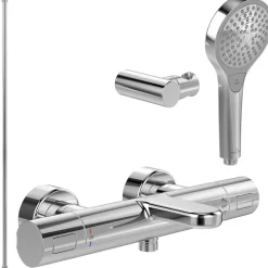 Pack mitigeur baignoire thermostatique VILLEROY ET BOCH Universal Taps & Fittings rond Chrome avec ensemble
