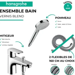 Pack mitigeur bain douche monotrou HANSGROHE Vernis Blend + Flexible Metaflex + Pommeau HANSGROHE Vernis Blend 100 Vario chromé