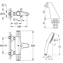 Pack mitigeur bain douche thermostatique GROHE Grohtherm 800 + douchette ronde 2 jets + flexible