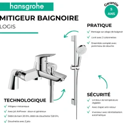 Pack mitigeur bain douche HANSGROHE Logis + ensemble de douche HANSGROHE Crometta chromé avec colonnettes