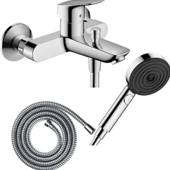 Pack mitigeur bain douche mécanique HANSGROHE Logis + Flexible Metaflex + Pommeau Pulsify Select EcoSmart 105 3jets chromé