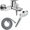 Pack mitigeur bain douche mécanique HANSGROHE Logis + Flexible Metaflex + Pommeau Vernis Blend 100 EcoSmart 1jet chromé