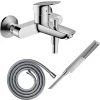 Pack mitigeur bain douche mécanique HANSGROHE Logis + Flexible Metaflex + Pommeau HANSGROHE Pulsify E 100 EcoSmart chromé