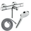Pack mitigeur bain thermostatique HANSGROHE Ecostat Comfort + Flexible Metaflex 1,6m + Pommeau Vernis Blend EcoSmart chromé