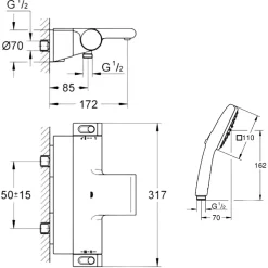 Pack mitigeur bain thermostatique GROHE Grohtherm 2000 + Douchette 2 jets Vitalio Comfort 110 + Flexible