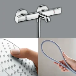 Pack mitigeur bain thermostatique HANSGROHE Ecostat Comfort + Flexible Designflex 1,6m + Pommeau Croma Select E EcoSmart chromé