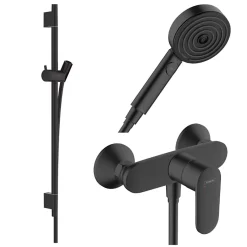 Pack mitigeur douche mécanique HANSGROHE Vernis Blend + Barre Unica S Puro + flexible + Pommeau Pulsify Select 3 jets noir mat