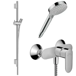 Pack mitigeur douche mécanique HANSGROHE Vernis Blend + Barre Unica S Puro + flexible + Pommeau 2 jets Vernis Blend