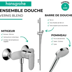 Pack mitigeur douche mécanique HANSGROHE Vernis Blend + Barre Unica S Puro + flexible + Pommeau 2 jets Vernis Blend