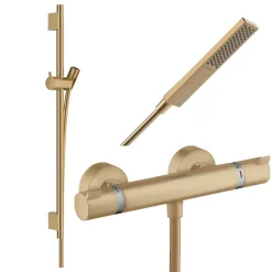 Pack mitigeur douche thermostatique HANSGROHE Ecostat Comfort + Barre Unica S Puro + flexible + Pommeau Pulsify E bronze brossé