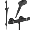 Pack mitigeur douche thermostatique HANSGROHE Ecostat Comfort + Barre Unica S Puro + flexible+ Pommeau Vernis Blend Vario noir mat