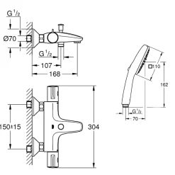 Pack mitigeur Thermostatique bain douche GROHE Precision Start + Douchette 2 jets Vitalio Comfort 110 et flexible