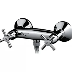 Pack mélangeur douche à croisillons SANINDUSA Rimini chrome livré avec douchette, flexible et support