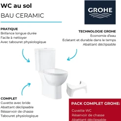 PACK WC à poser GROHE Bau Ceramic + Tabouret physiologique plastique Blanc