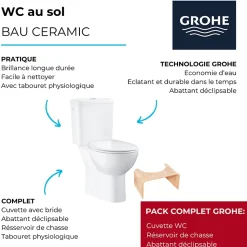 PACK WC à poser GROHE Bau Ceramic + Tabouret physiologique Bois