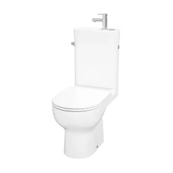 Pack WC à poser sans bride vortex avec lave-mains intégré, abattant déclipsable et frein de chute, sortie horizontale, GoodHome Cavally