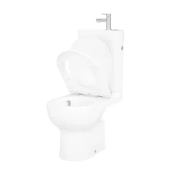 Pack WC à poser sans bride vortex avec lave-mains intégré, abattant déclipsable et frein de chute, sortie horizontale, GoodHome Cavally