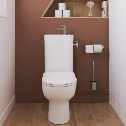 Pack WC à poser sans bride vortex avec lave-mains intégré, abattant déclipsable et frein de chute, sortie horizontale, GoodHome Cavally