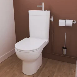 Pack WC à poser sans bride vortex avec lave-mains intégré, abattant déclipsable et frein de chute, sortie horizontale, GoodHome Cavally