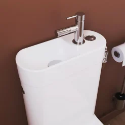 Pack WC à poser sans bride vortex avec lave-mains intégré, abattant déclipsable et frein de chute, sortie horizontale, GoodHome Cavally