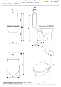 Pack WC au sol céramique traditionnelle SANINDUSA Easy évacuation par dessous alim. chasse d'eau par le côté blanc