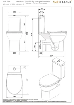 Pack WC au sol SANINDUSA Easy évac. arrière alim. chasse par le côté abattant thermoplast blanc inclus