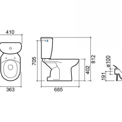 Pack WC Aveiro SANINDUSA NF évacuation par l'arrière de la cuvette alimentation chasse d'eau par le côté blanc