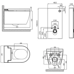 Pack WC Bati support mural avec cuvette lavante - Façade noire - WC japonais - Tesa