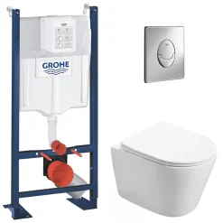 Pack WC Bâti autoportant + WC Swiss Aqua Technologies Infinitio sans bride + Plaque chrome