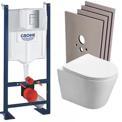 Pack WC Bâti autoportant + WC sans bride SAT Infinitio + Abattant softclose + Plaque Chrome mat + Set habillage