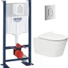 Pack WC Bâti autoportant + WC sans bride SAT Brevis + Abattant ultra-fin softclose + Plaque chrome